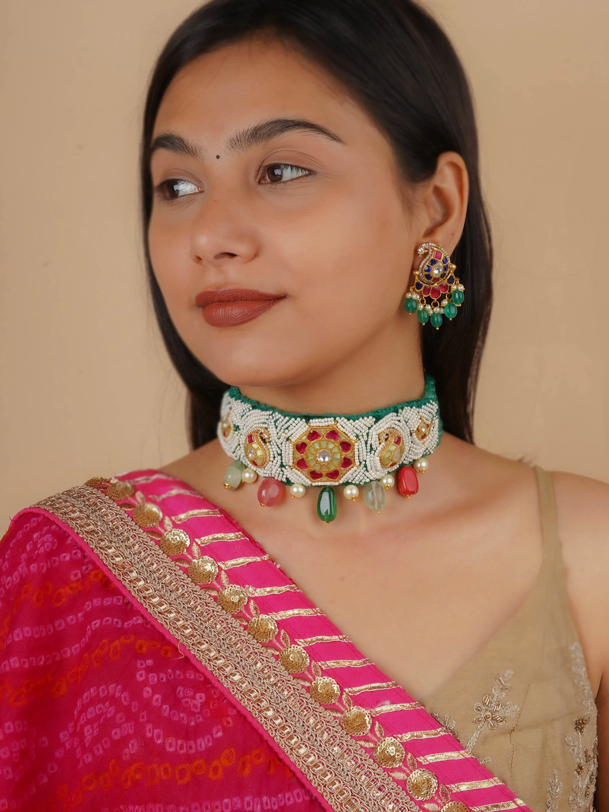 Multicolor Gold Plated Mishr Necklace Set - MR-S508MA