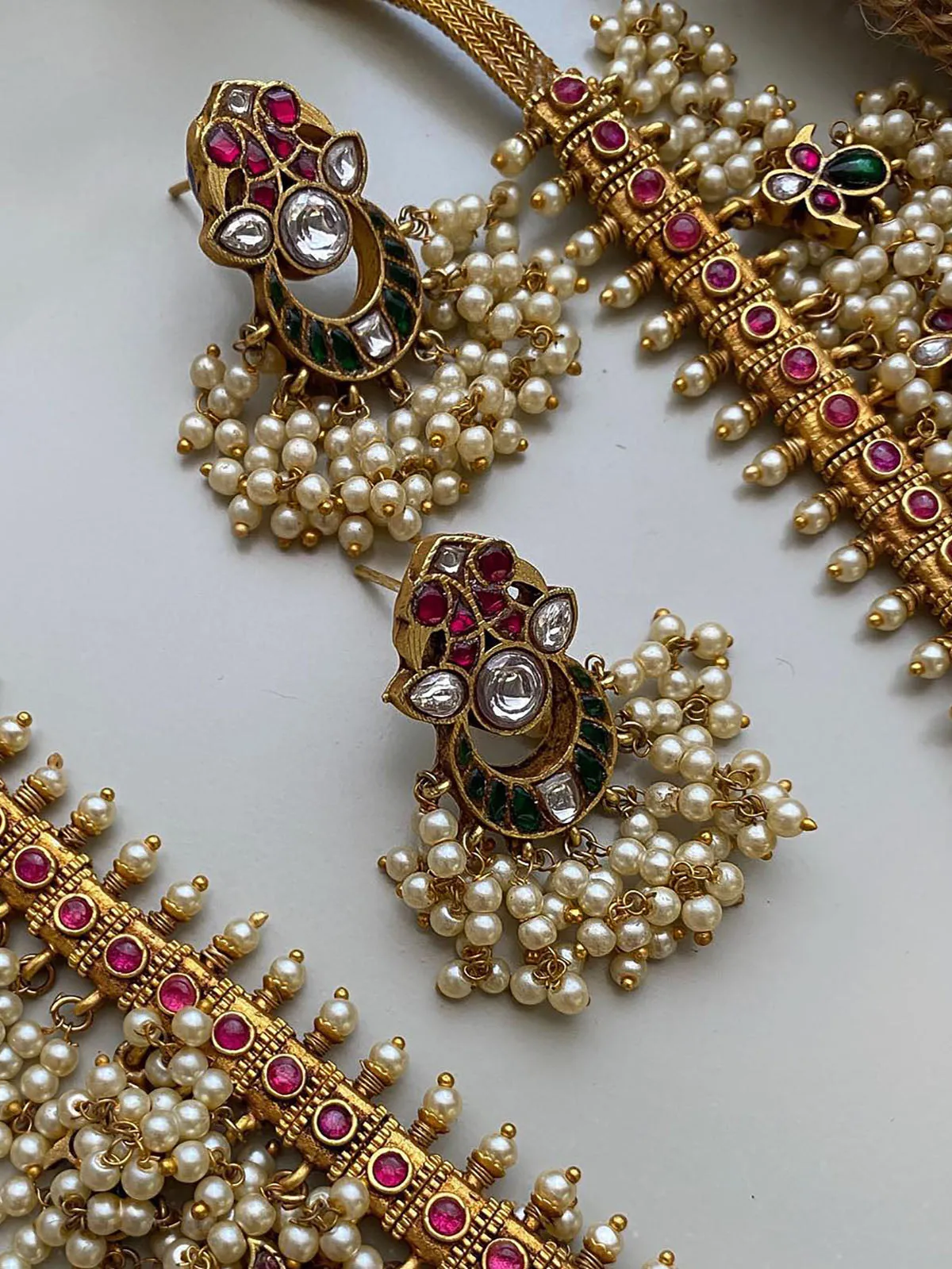 Multicolor Gold Plated Temple Necklace Set - TMPSET126M