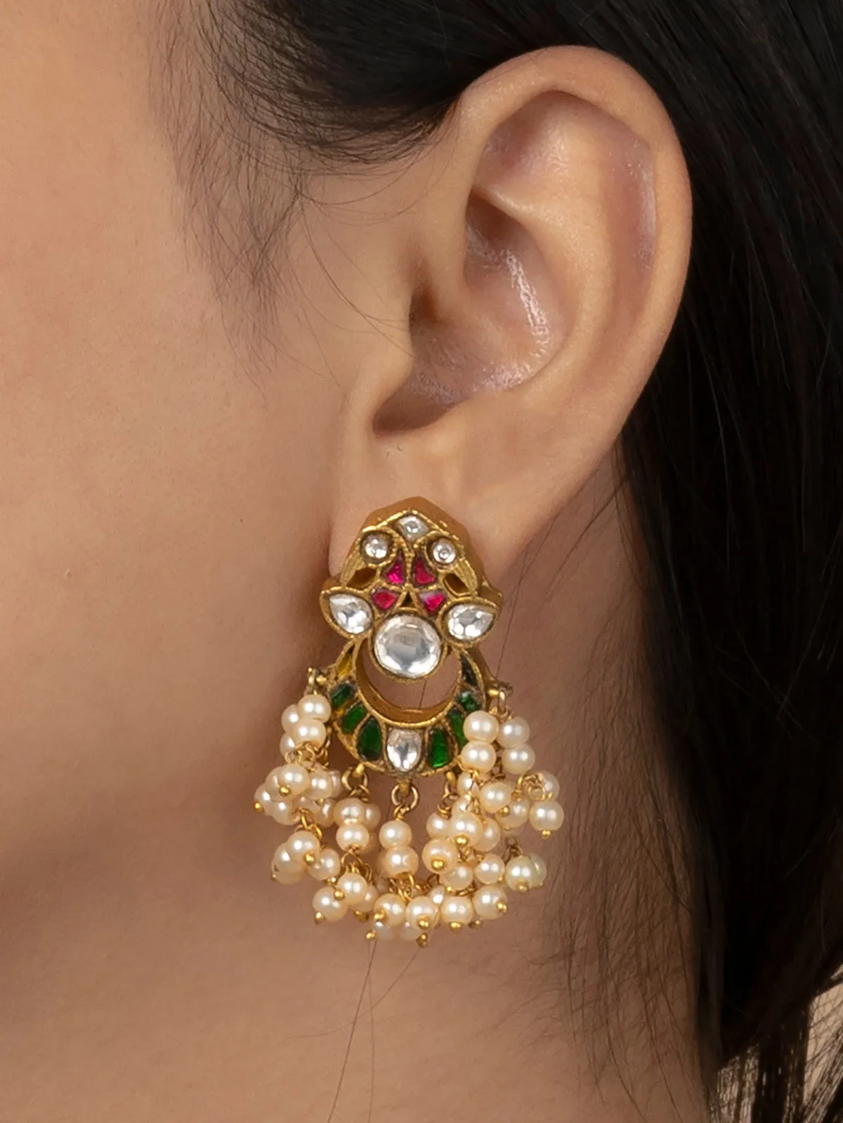Multicolor Gold Plated Temple Necklace Set - TMPSET126M