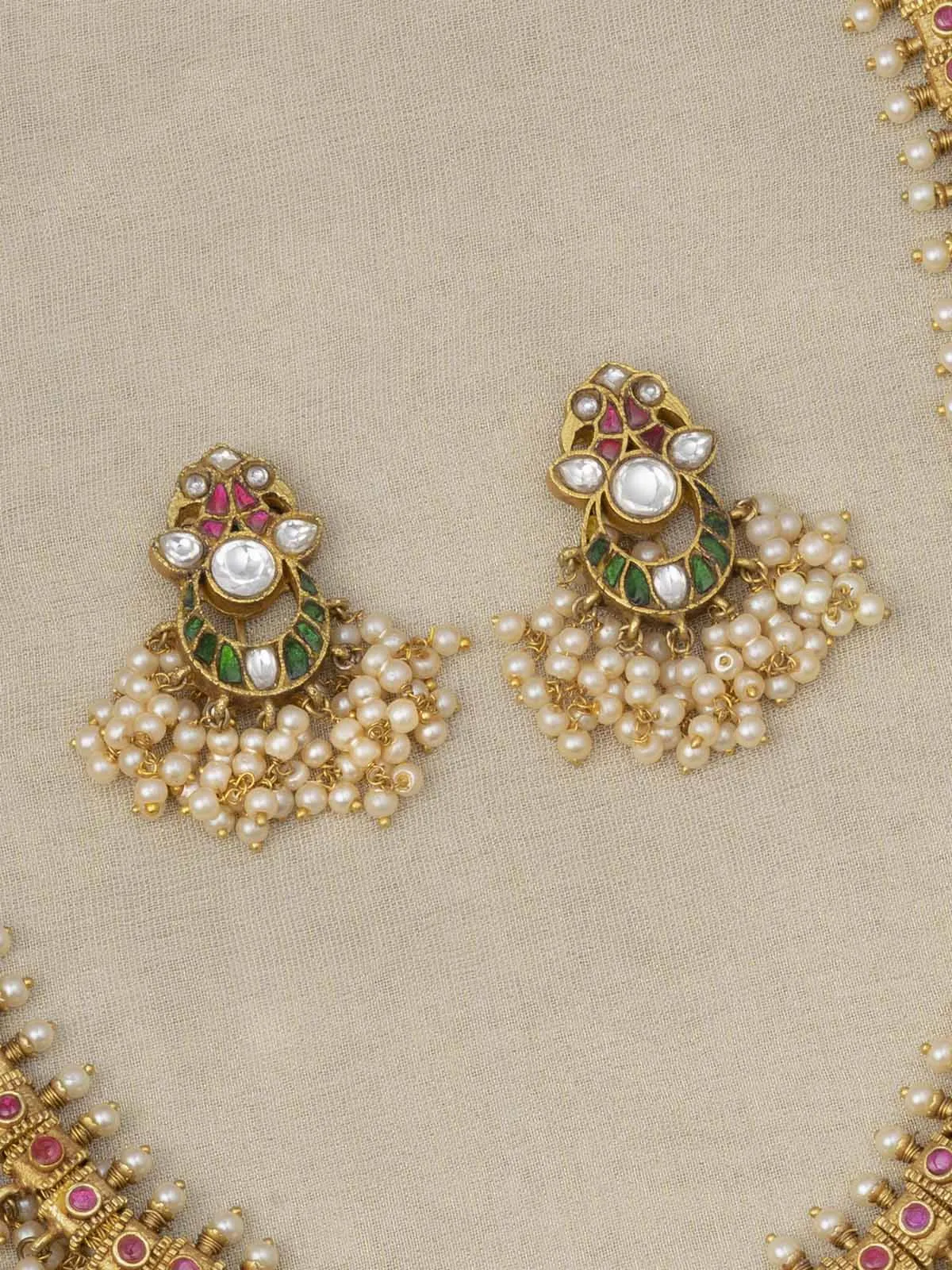 Multicolor Gold Plated Temple Necklace Set - TMPSET126M
