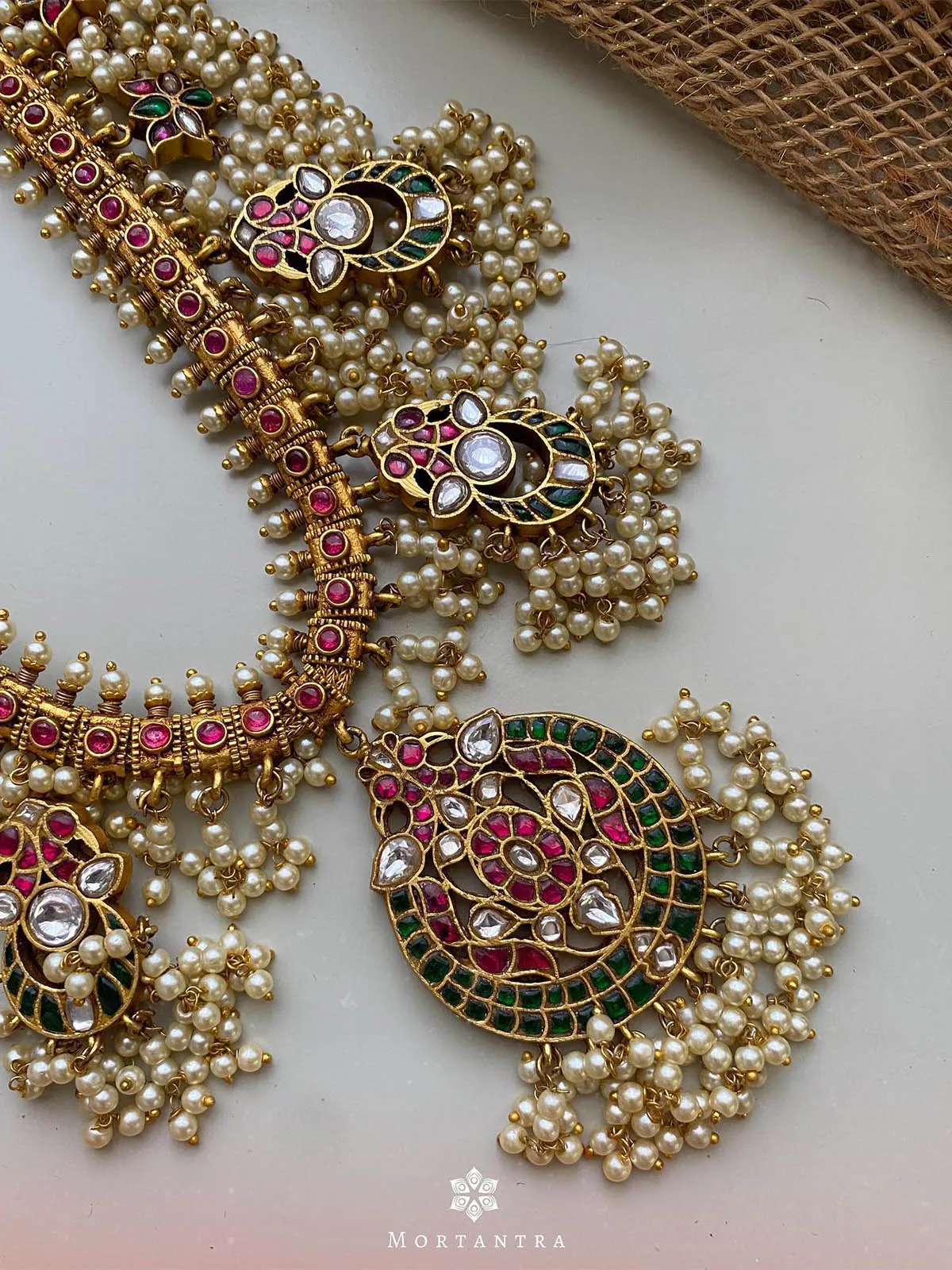 Multicolor Gold Plated Temple Necklace Set - TMPSET126M
