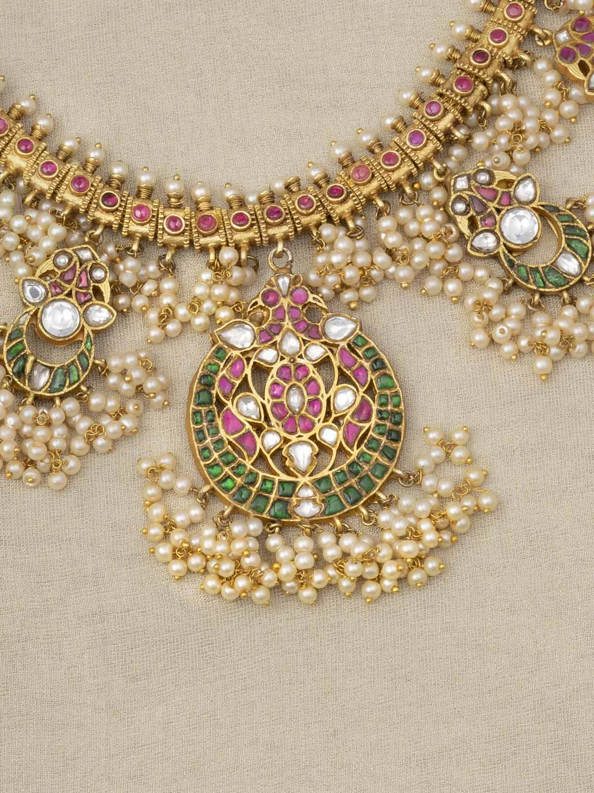 Multicolor Gold Plated Temple Necklace Set - TMPSET126M