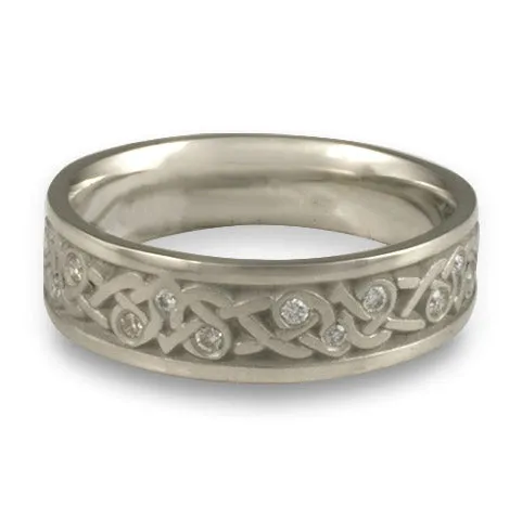 Narrow Celtic Hearts with Diamonds Wedding Ring in Platinum