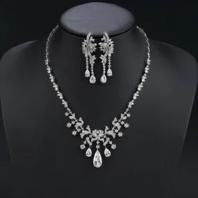 New Design Cubic Zirconia Droplet Tassel Necklace For Women Wedding Luxury Dubai Bridal White Zirconia Jewelry Set CN11207