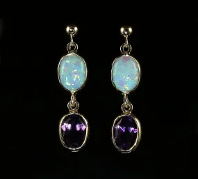 Opal Amethyst Gold Earrings
