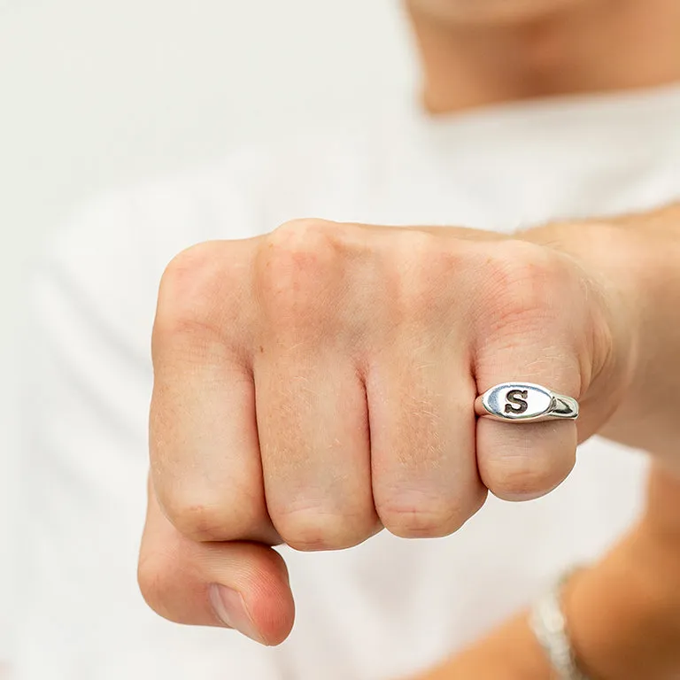 Oval Initial Silver Signet Ring
