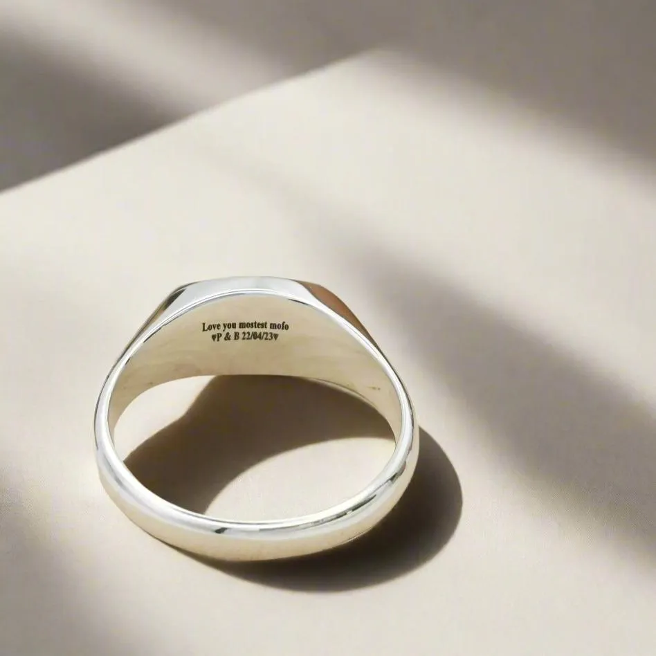 Oval Initial Silver Signet Ring