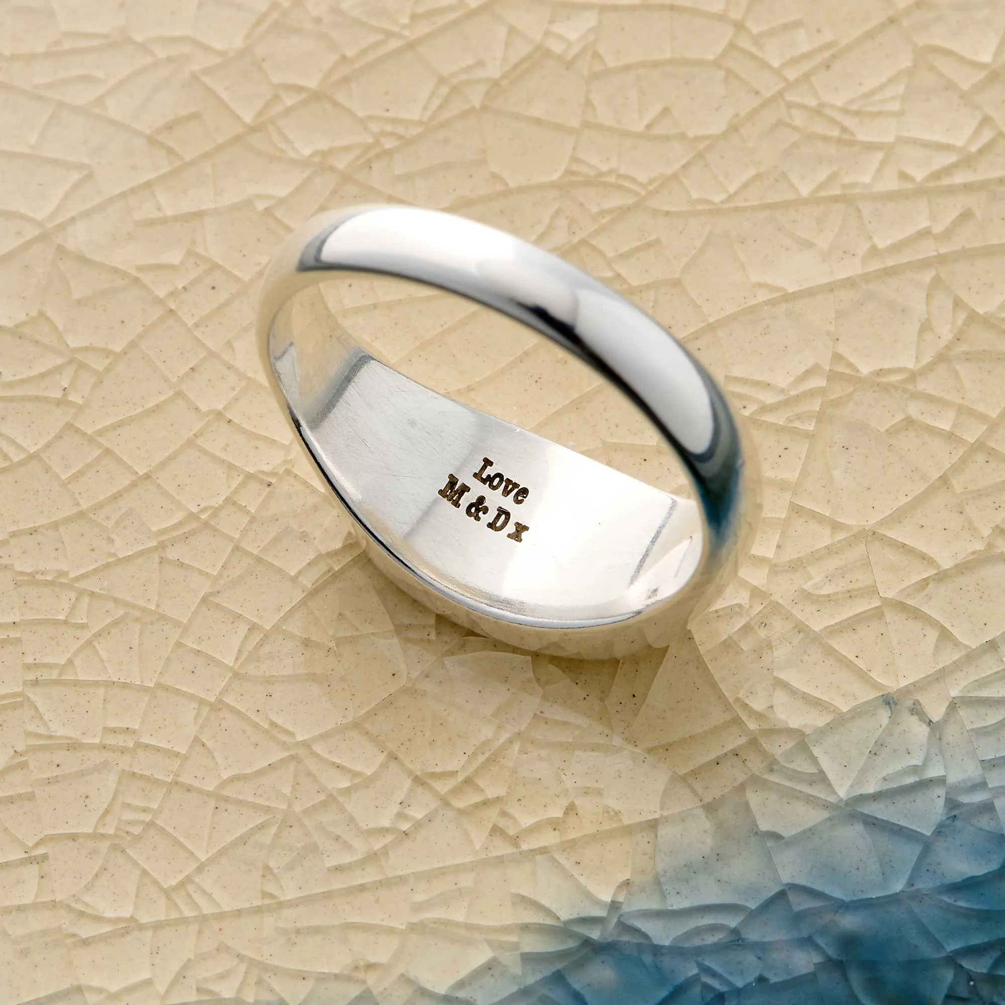 Oval Initial Silver Signet Ring