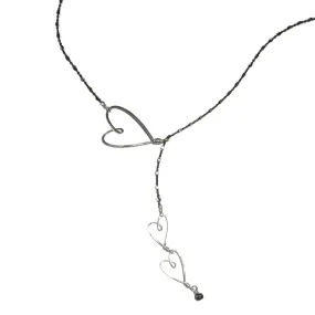 Oxidized Sliding Hearts Necklace