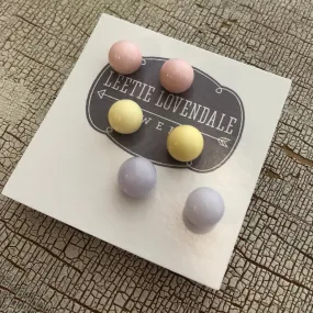 Pastel Tones Stud Earring Set | 8mm Vintage Lucite Triple Studs Set
