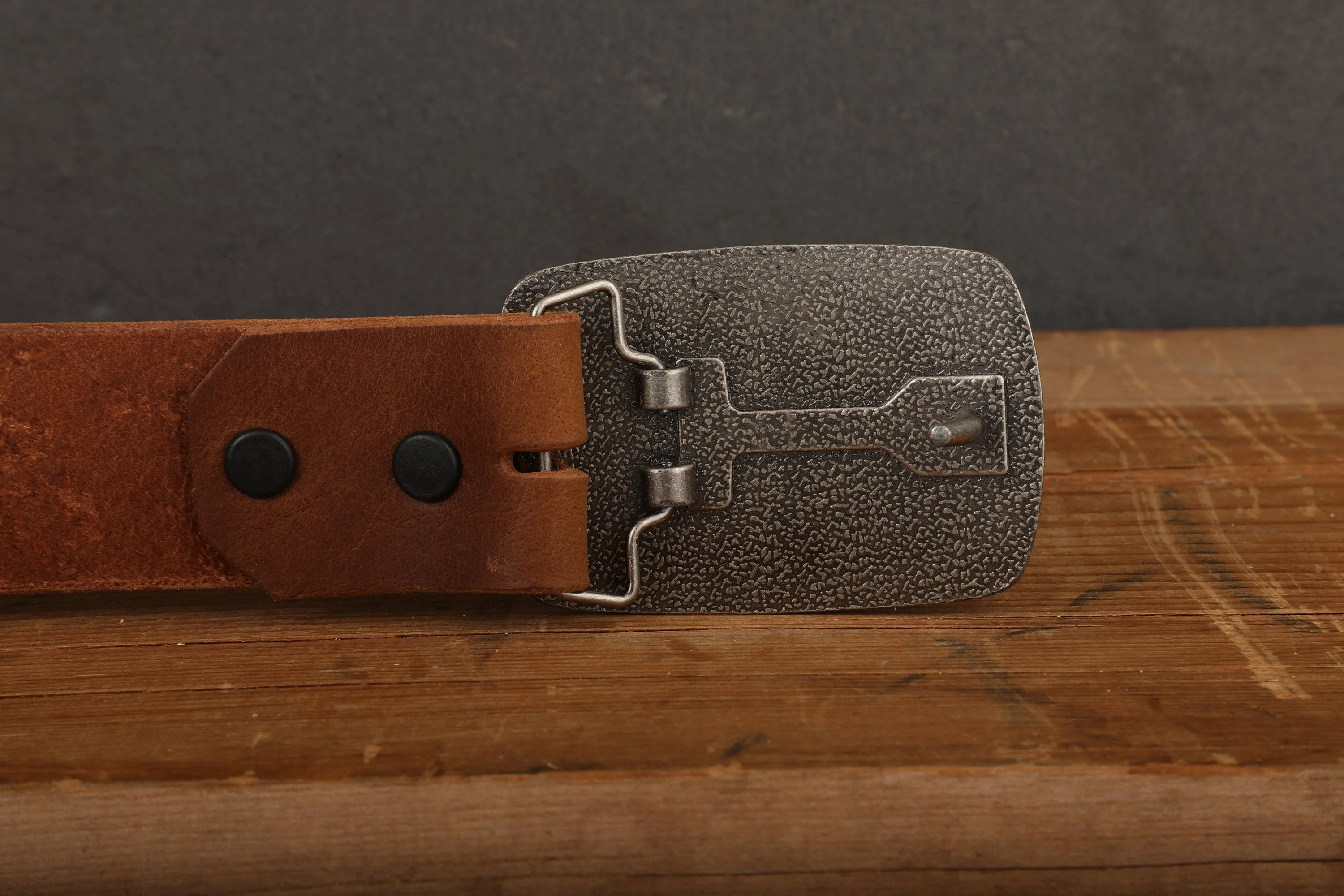 Peanut Dark Brown Leather Belt with Antique Silver Buckle