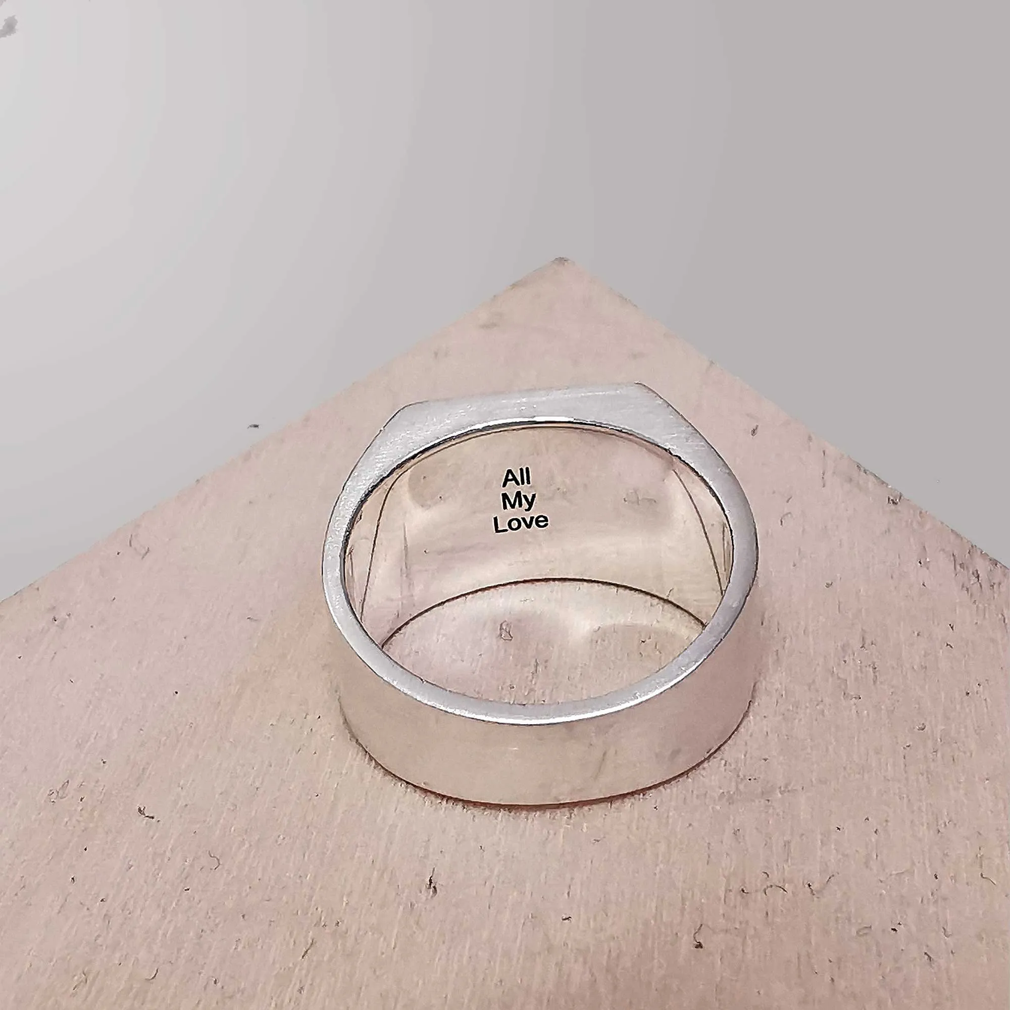 Personalised Date Large Square Silver Signet Ring