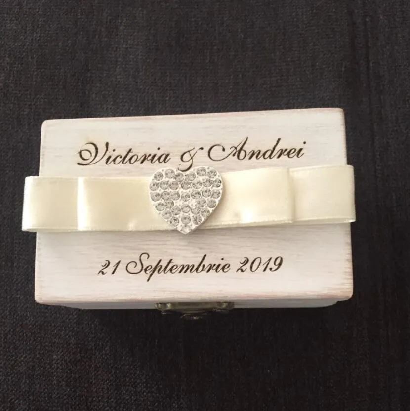 Personalized Wood Wedding Ring Box-Ring Bearer Box with Bow Detail