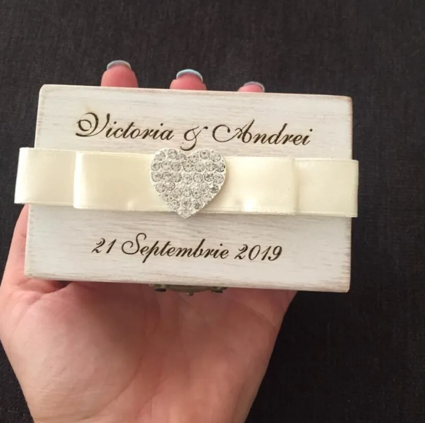 Personalized Wood Wedding Ring Box-Ring Bearer Box with Bow Detail