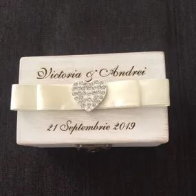 Personalized Wood Wedding Ring Box-Ring Bearer Box with Bow Detail
