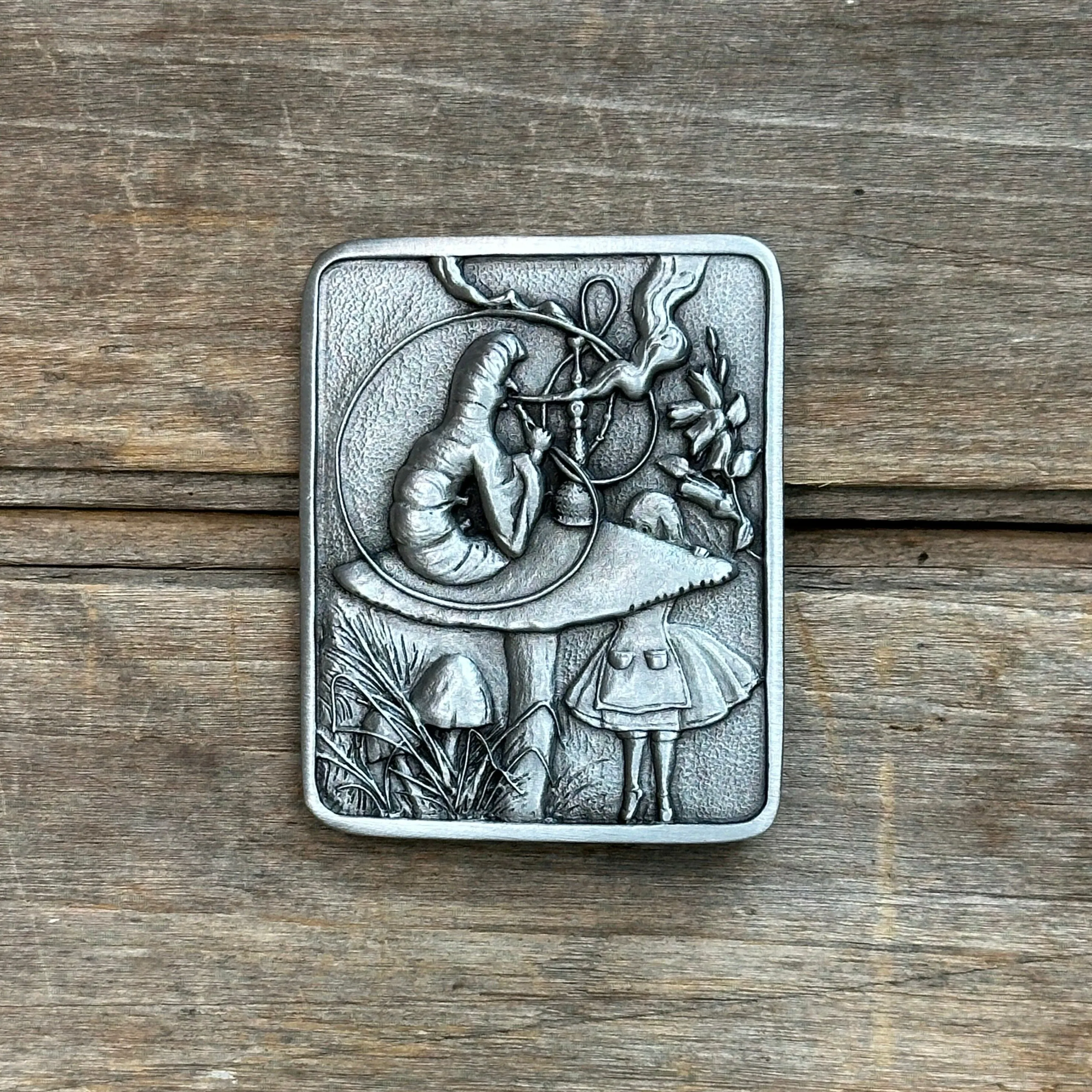 Pewter Alice and Caterpillar Indiana Metal Craft Belt Buckle