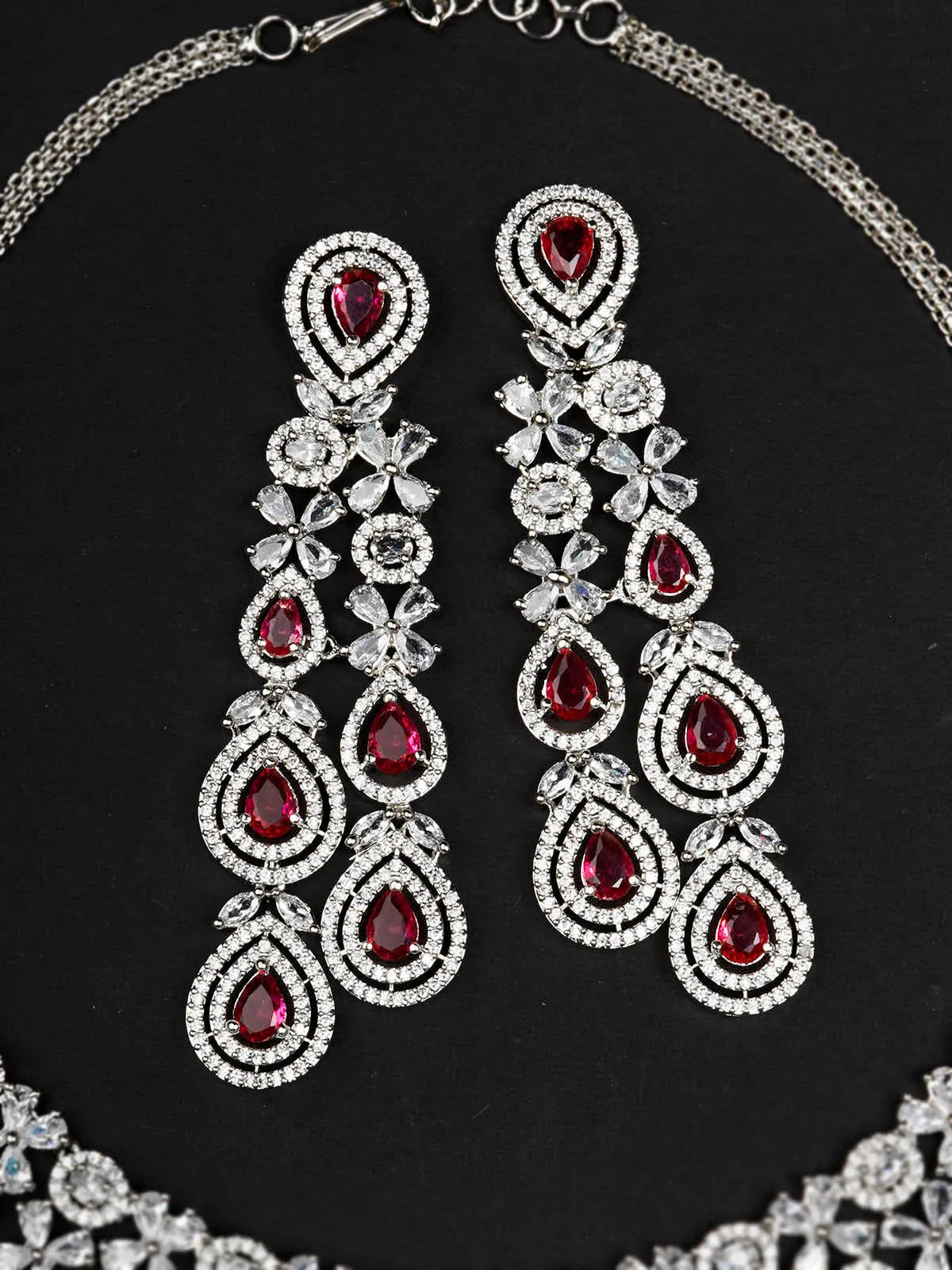 Pink Color Silver Plated Faux Diamond Bridal Necklace Set - CZSET322P