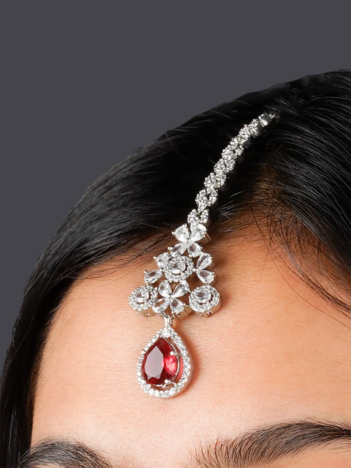Pink Color Silver Plated Faux Diamond Bridal Necklace Set - CZSET322P
