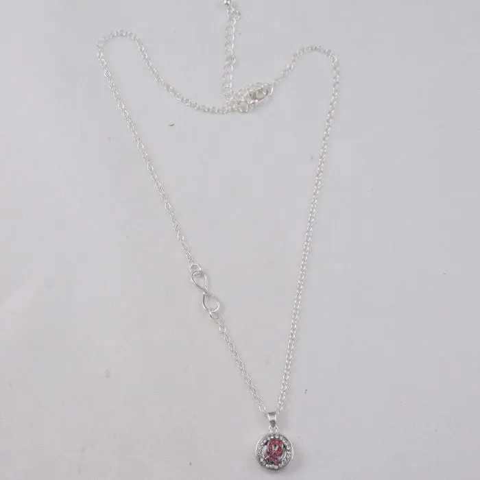 Pink Crystal Awareness Ribbon Fashion Pendant Necklace