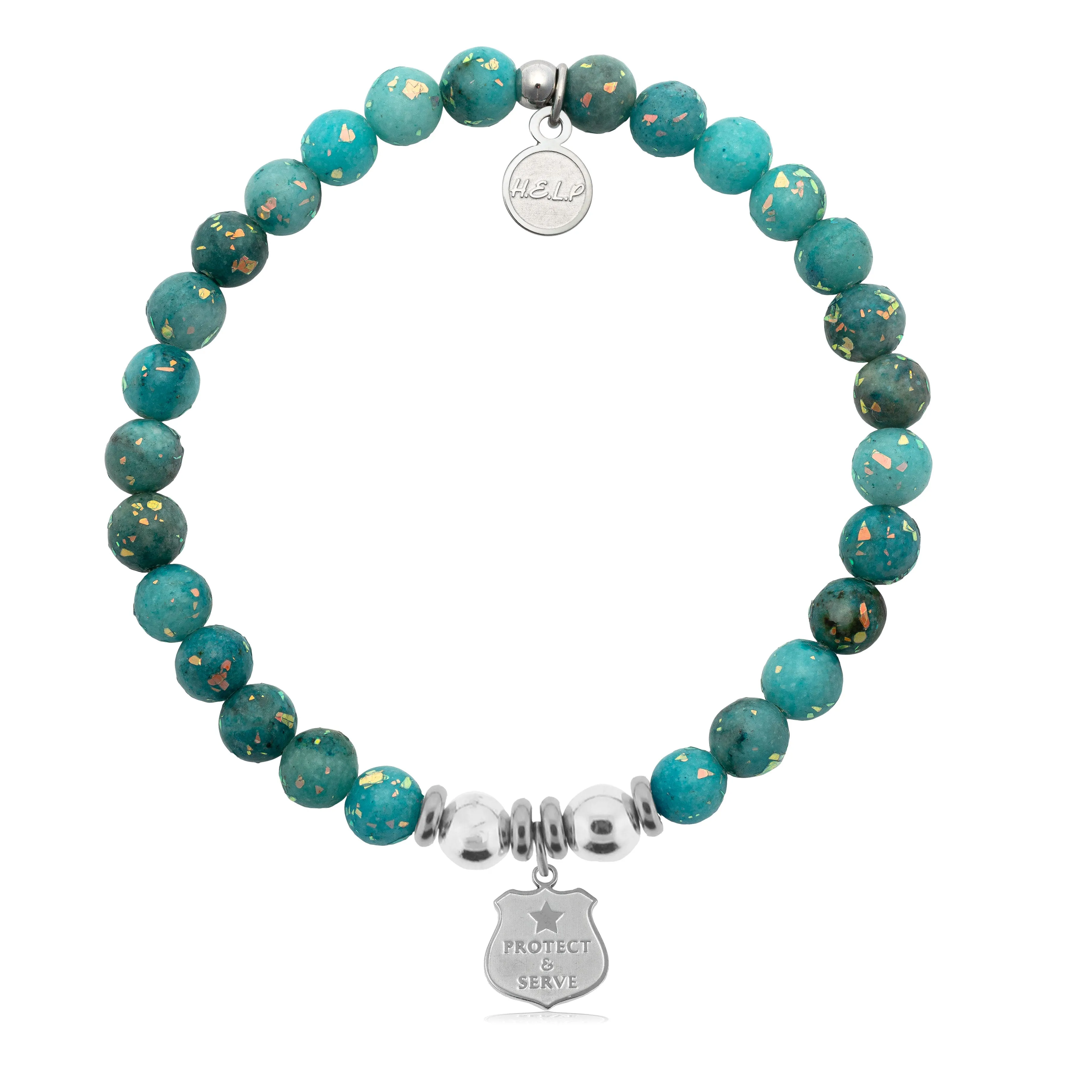 Police Protect and Serve Charm with Blue Opal Jade Charity Bracelet