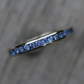 Precision cut Ceylon Color Sapphire Channel Ring - Natural Sapphire Wedding Band