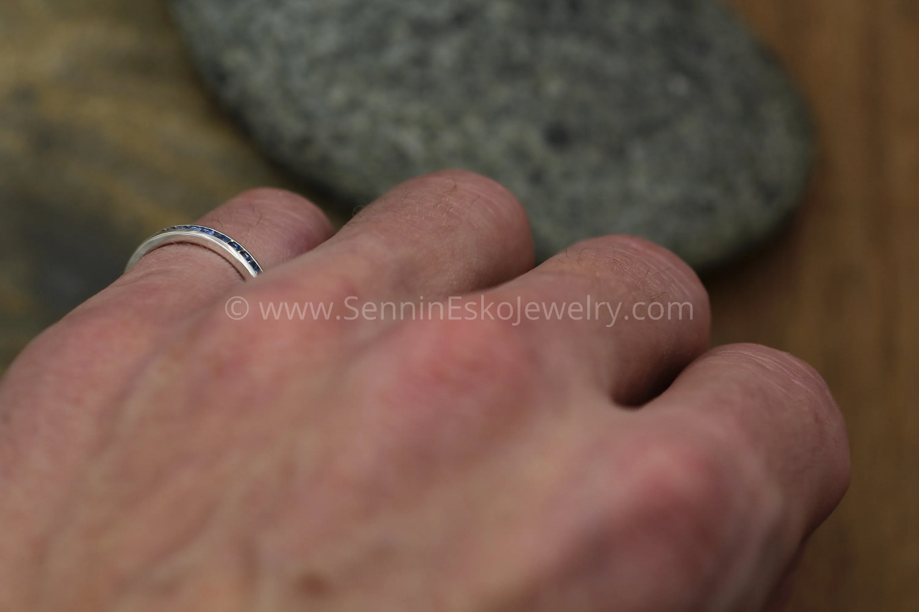 Precision cut Ceylon Color Sapphire Channel Ring - Natural Sapphire Wedding Band