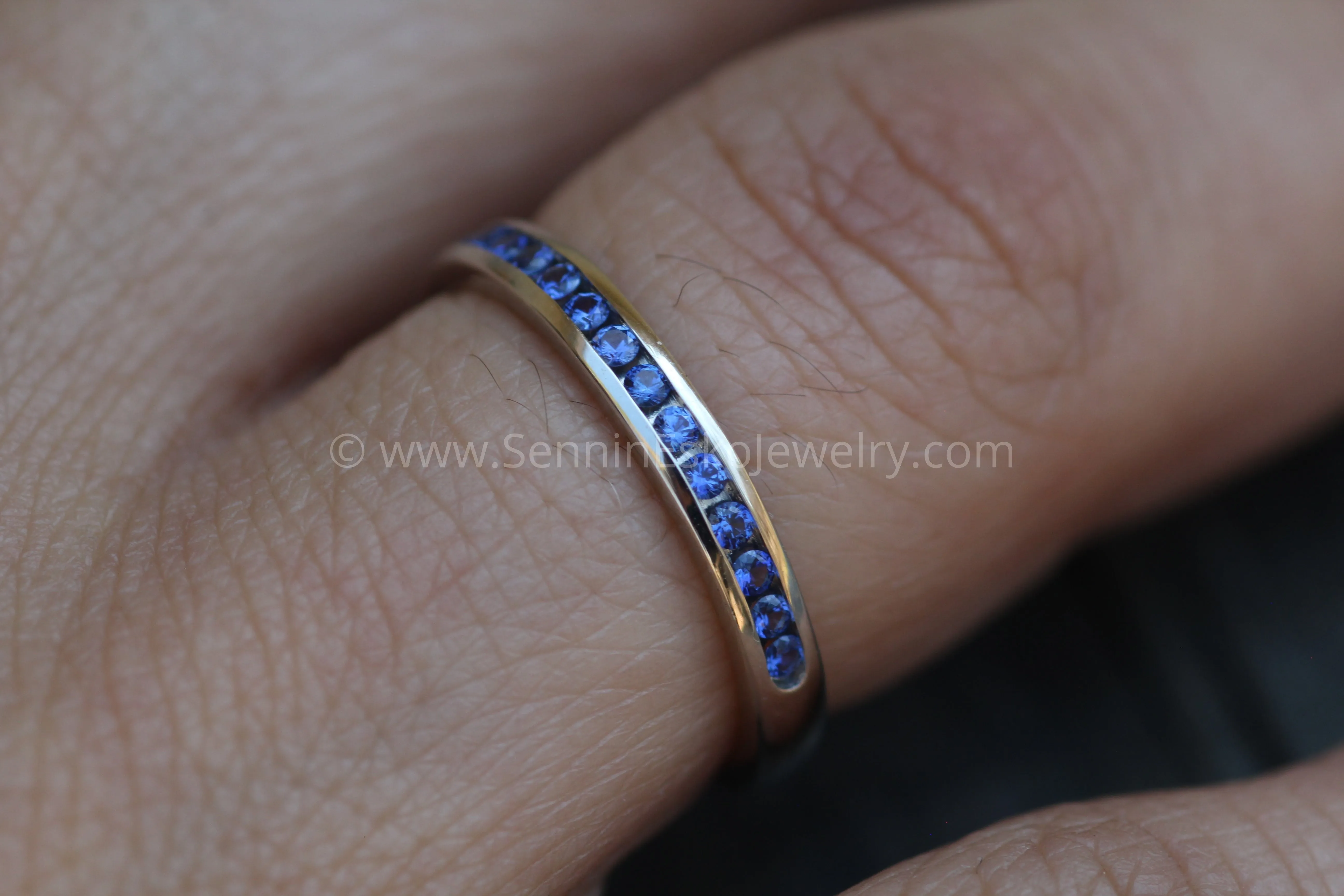 Precision cut Ceylon Color Sapphire Channel Ring - Natural Sapphire Wedding Band