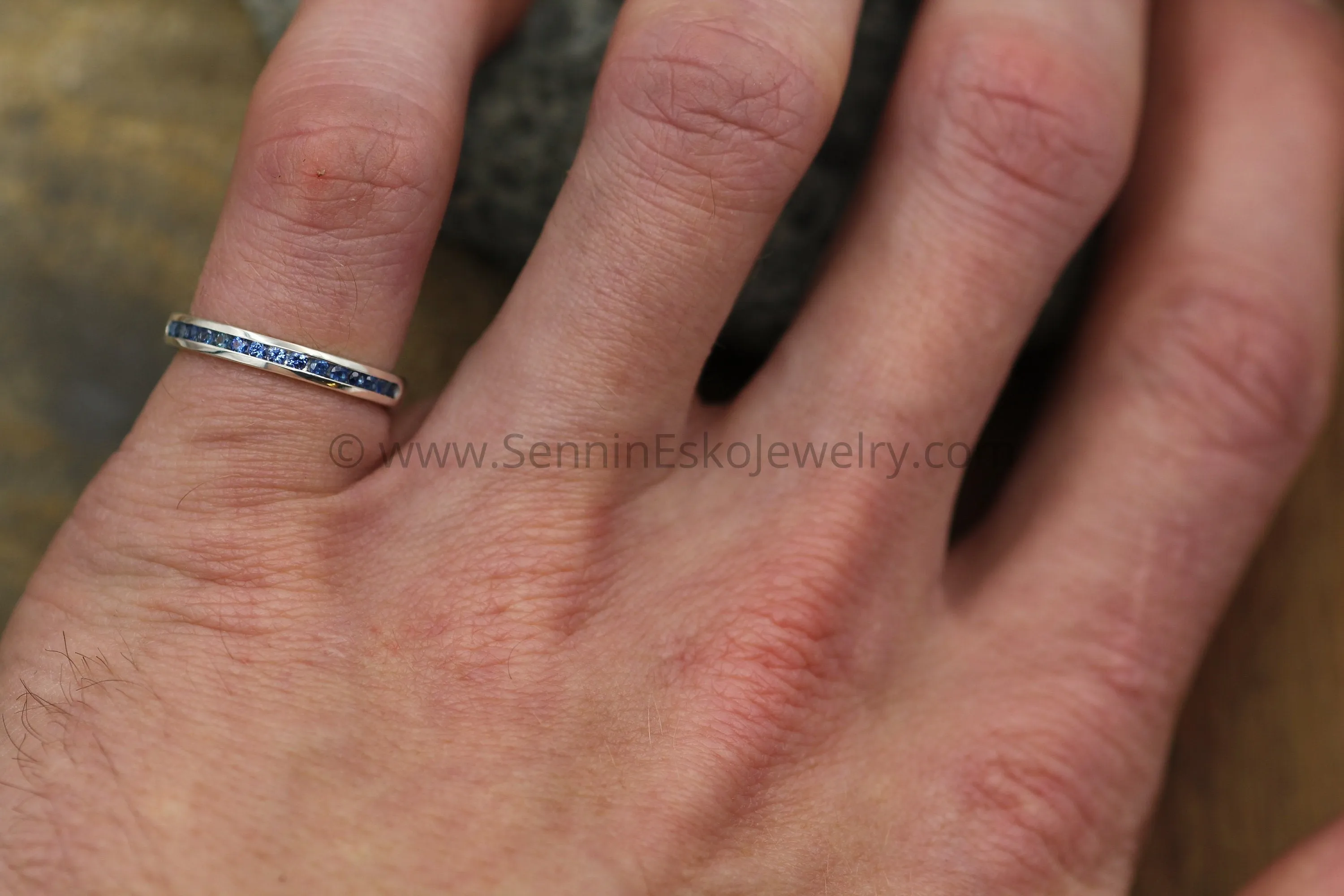 Precision cut Ceylon Color Sapphire Channel Ring - Natural Sapphire Wedding Band