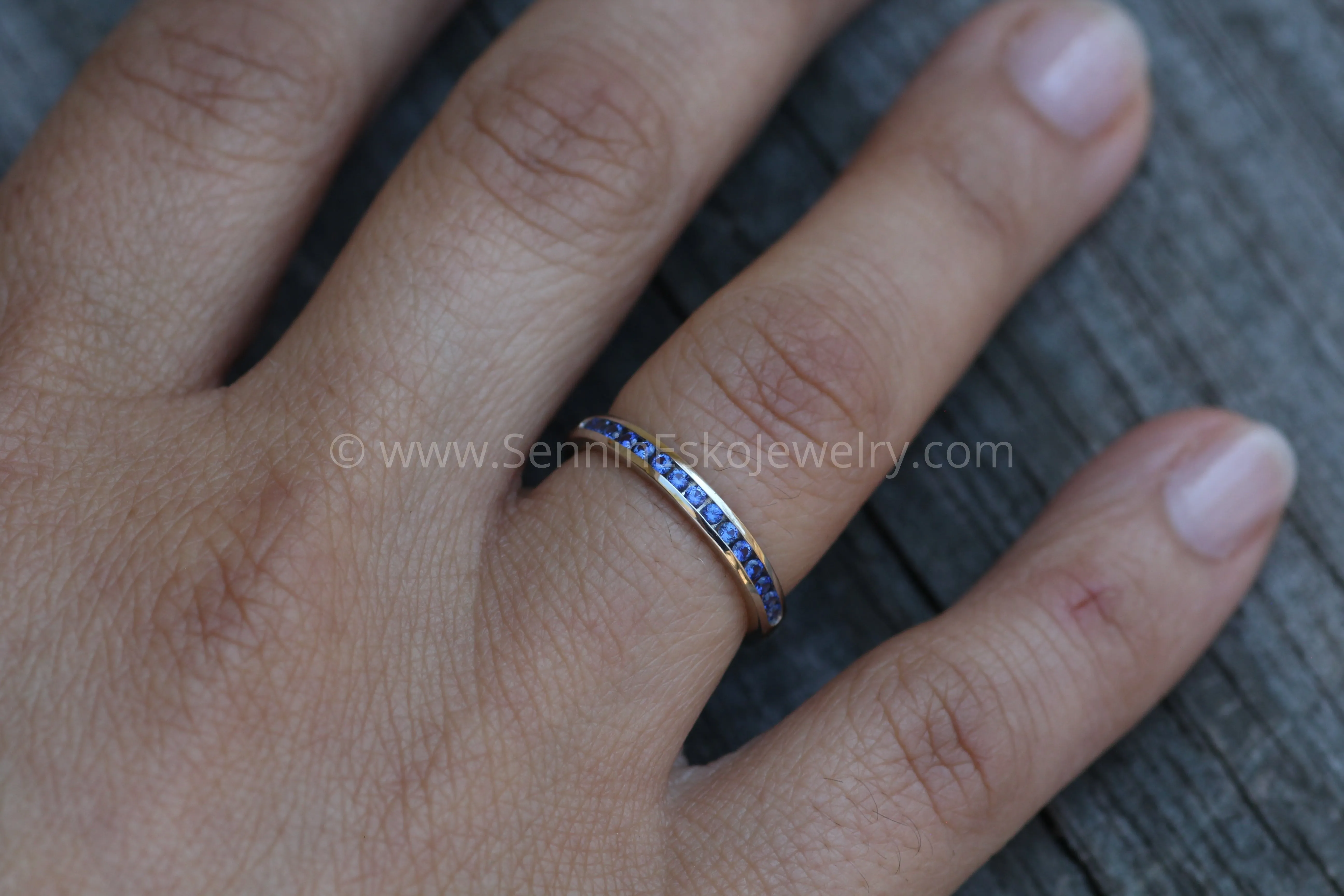 Precision cut Ceylon Color Sapphire Channel Ring - Natural Sapphire Wedding Band