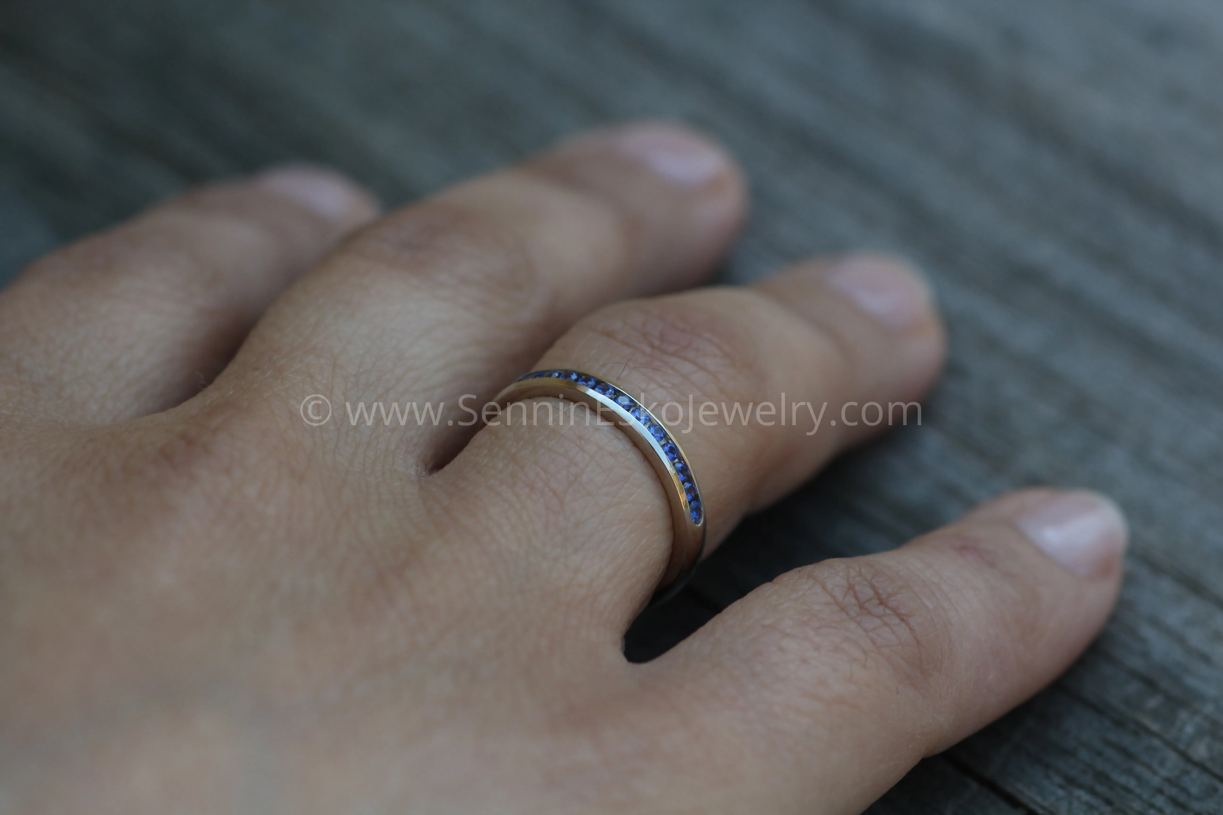 Precision cut Ceylon Color Sapphire Channel Ring - Natural Sapphire Wedding Band