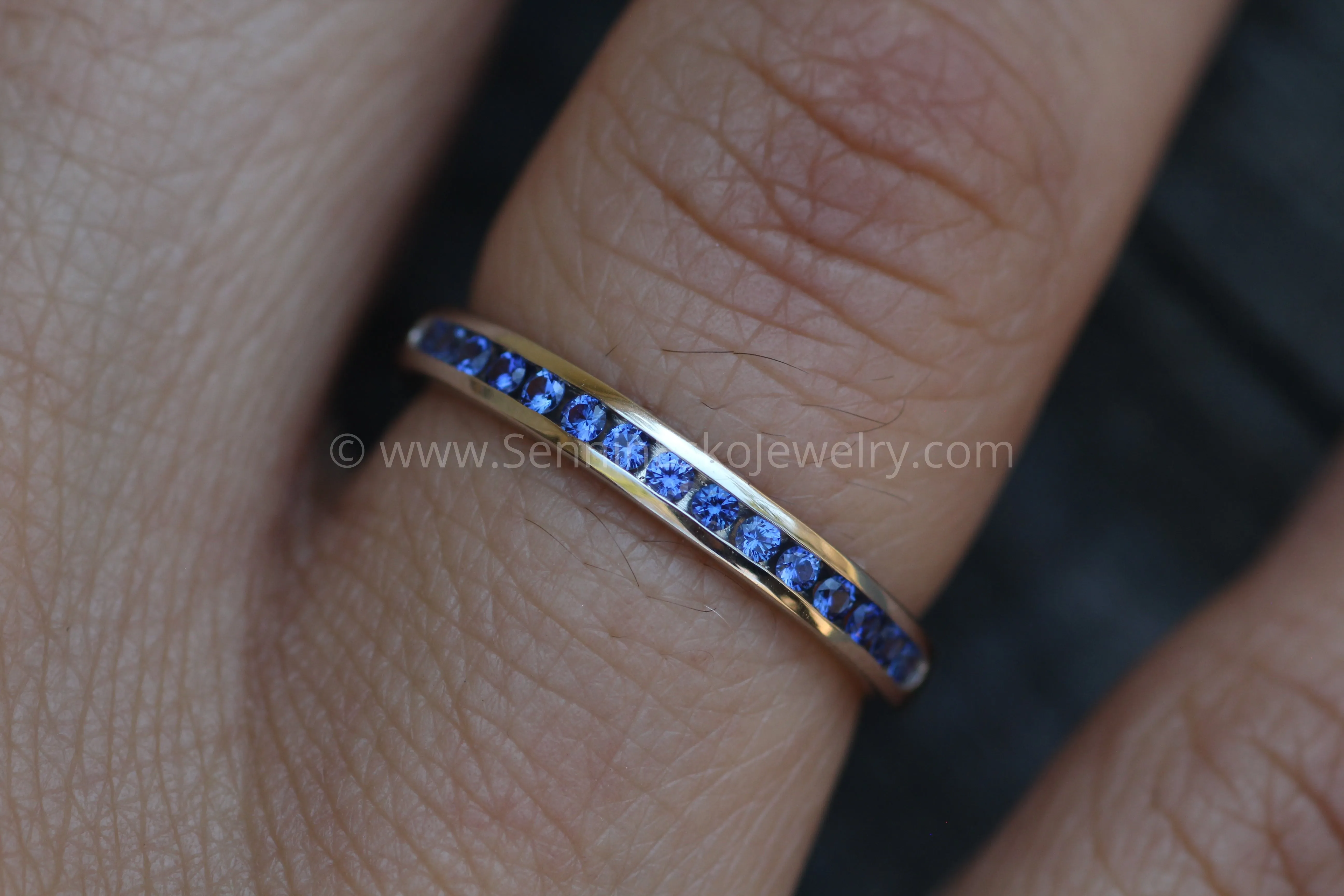 Precision cut Ceylon Color Sapphire Channel Ring - Natural Sapphire Wedding Band