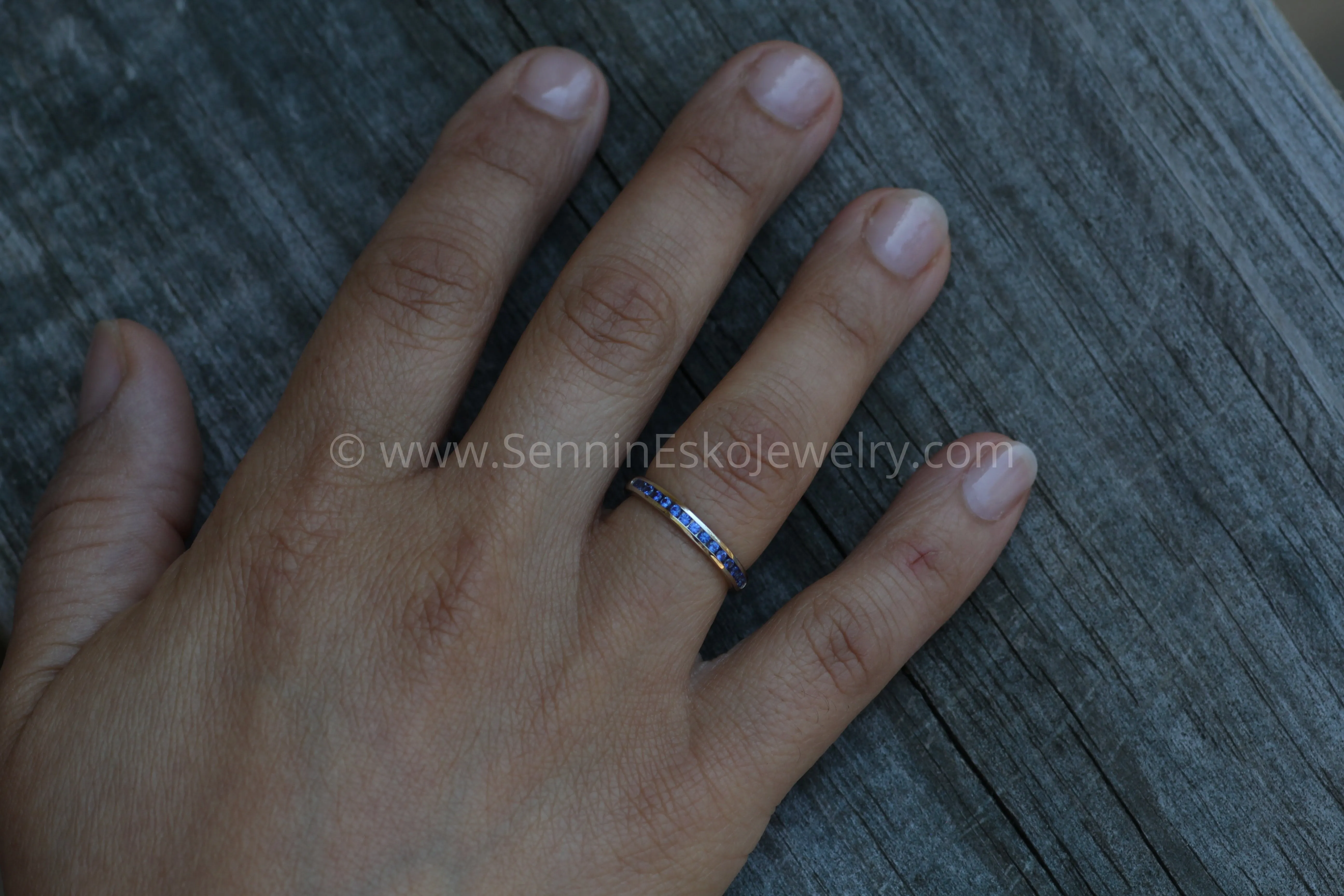 Precision cut Ceylon Color Sapphire Channel Ring - Natural Sapphire Wedding Band