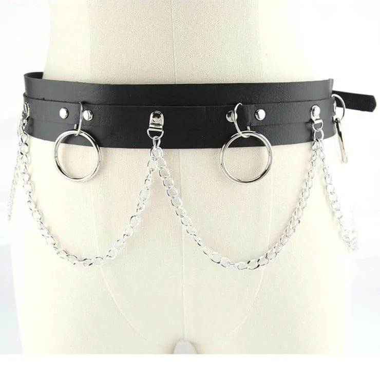 PU leather o ring metal chain belt