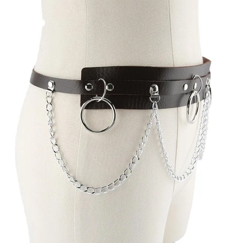 PU leather o ring metal chain belt