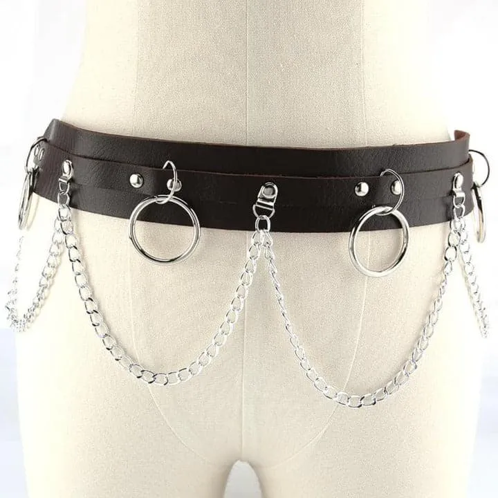 PU leather o ring metal chain belt