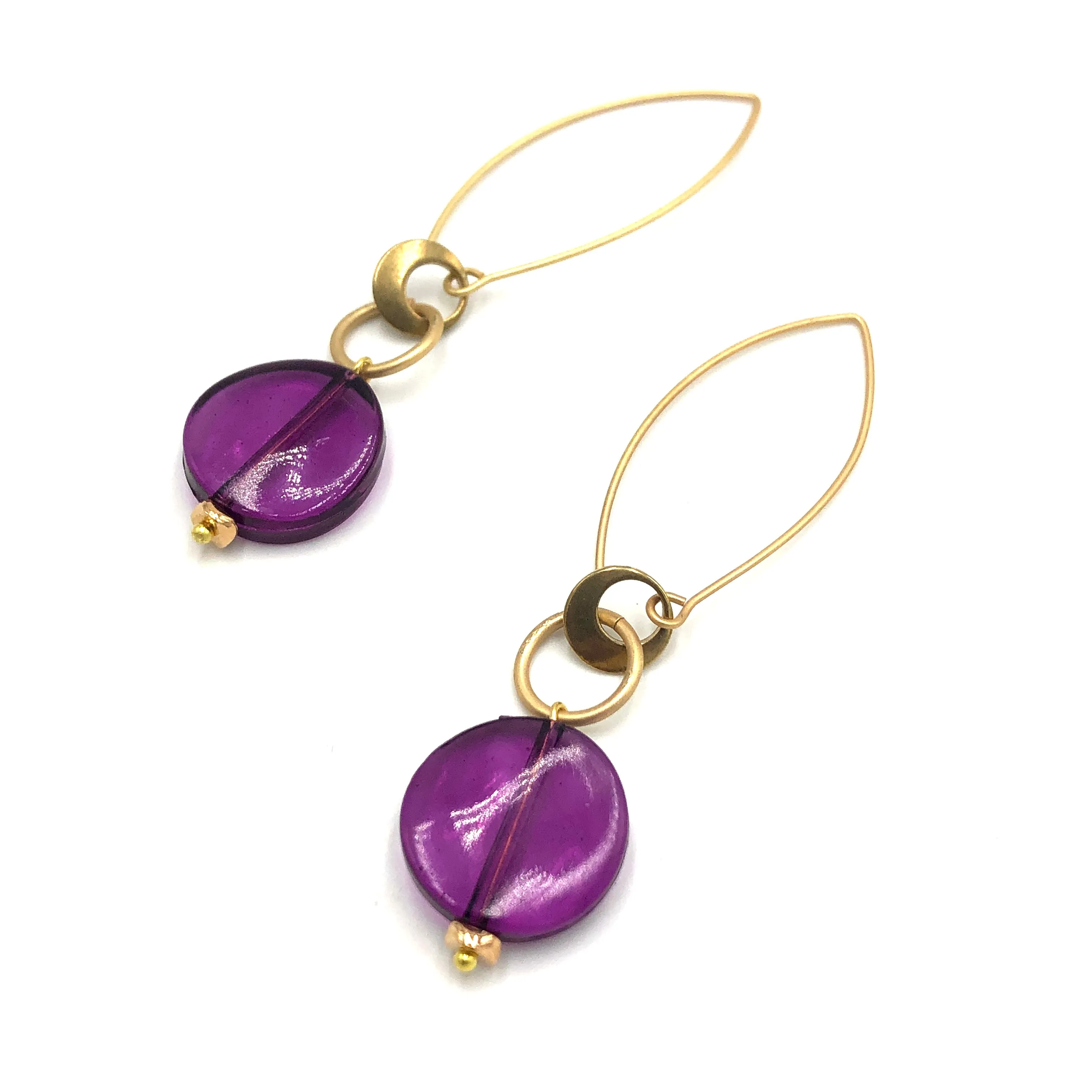 Purple & Brass Raindrop Earrings