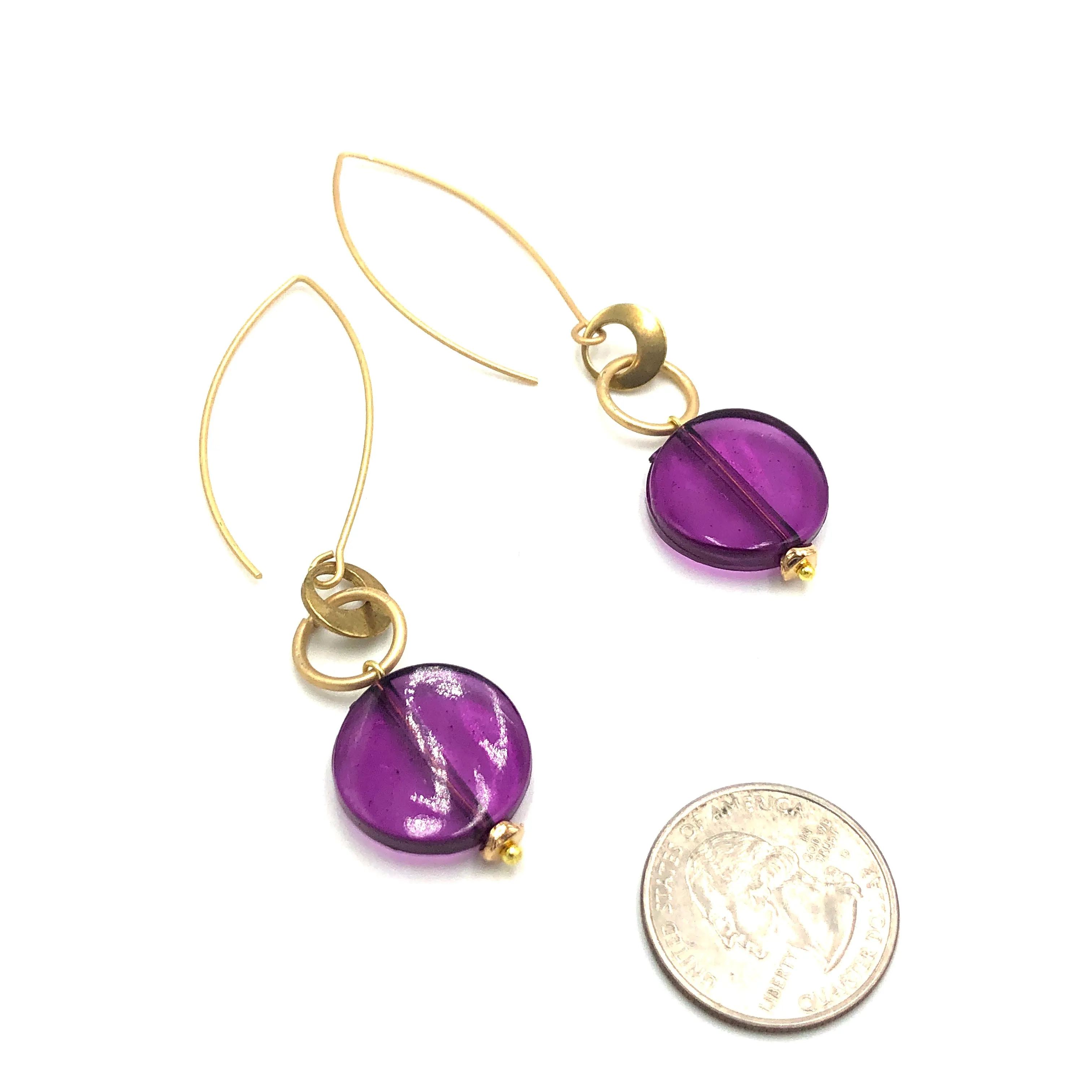Purple & Brass Raindrop Earrings