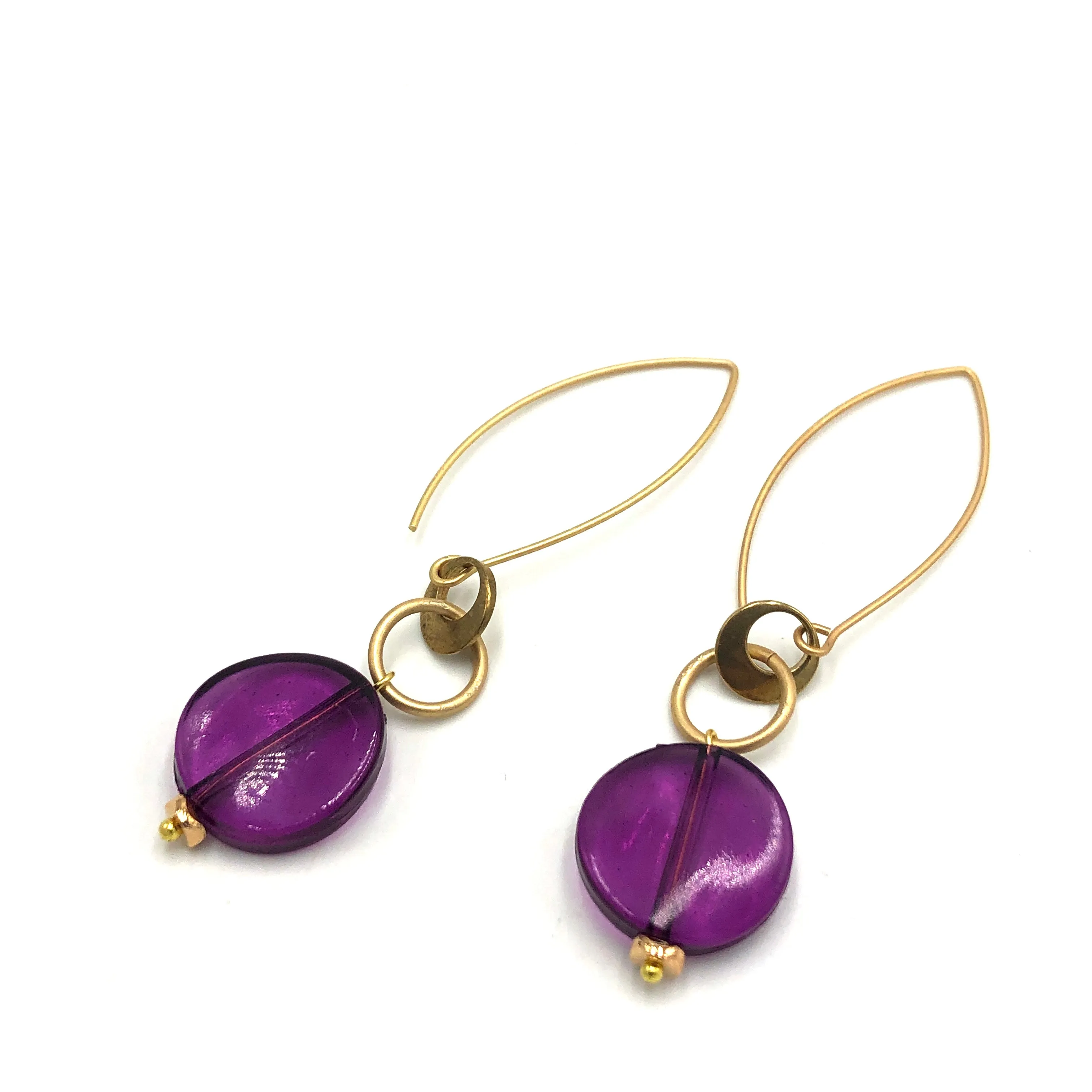 Purple & Brass Raindrop Earrings