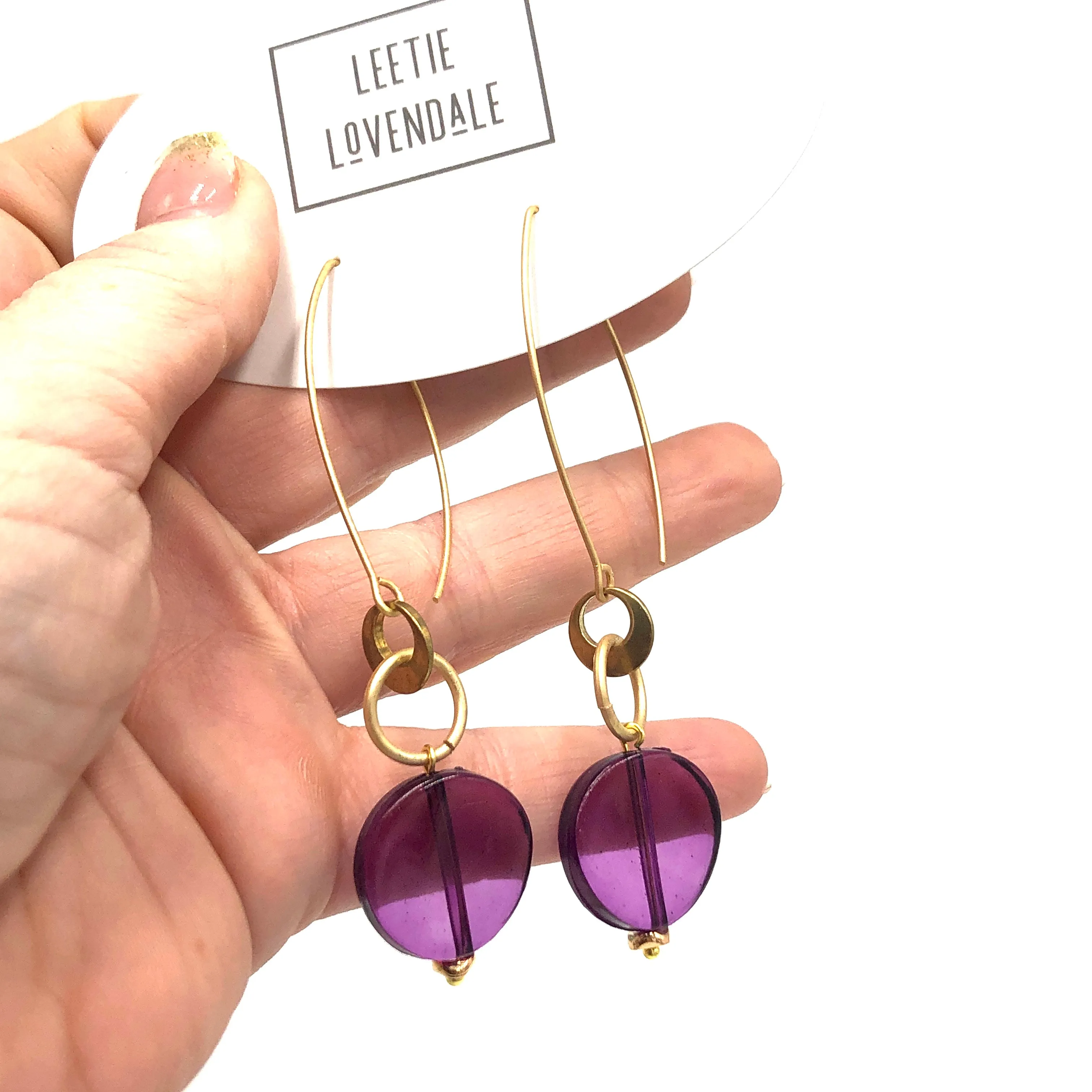 Purple & Brass Raindrop Earrings