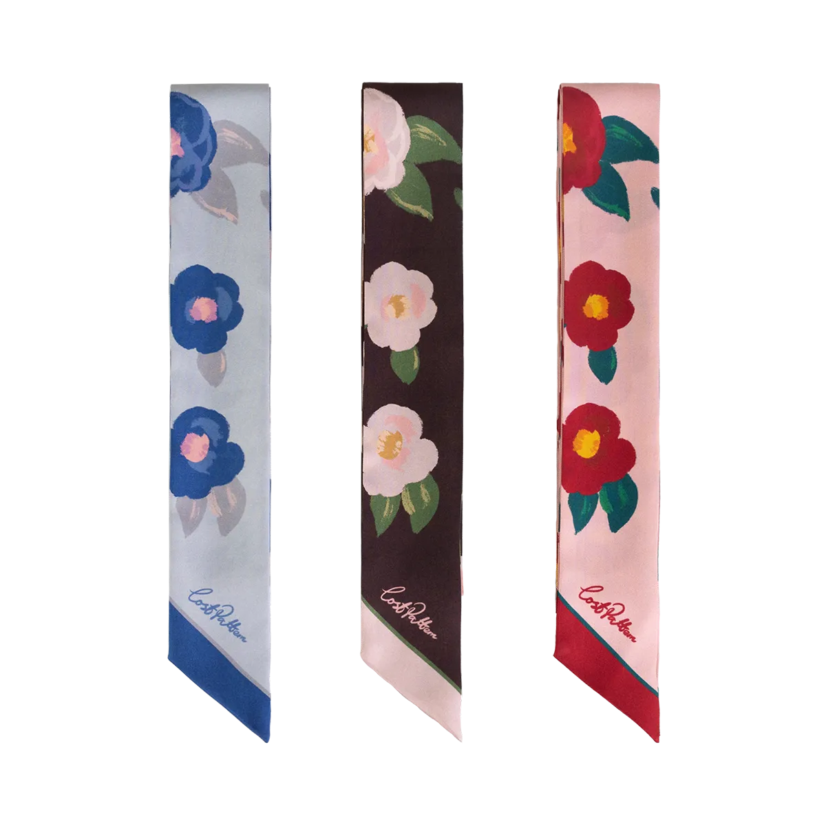 "Camellia" Silk Twilly Neck Bow - Blue