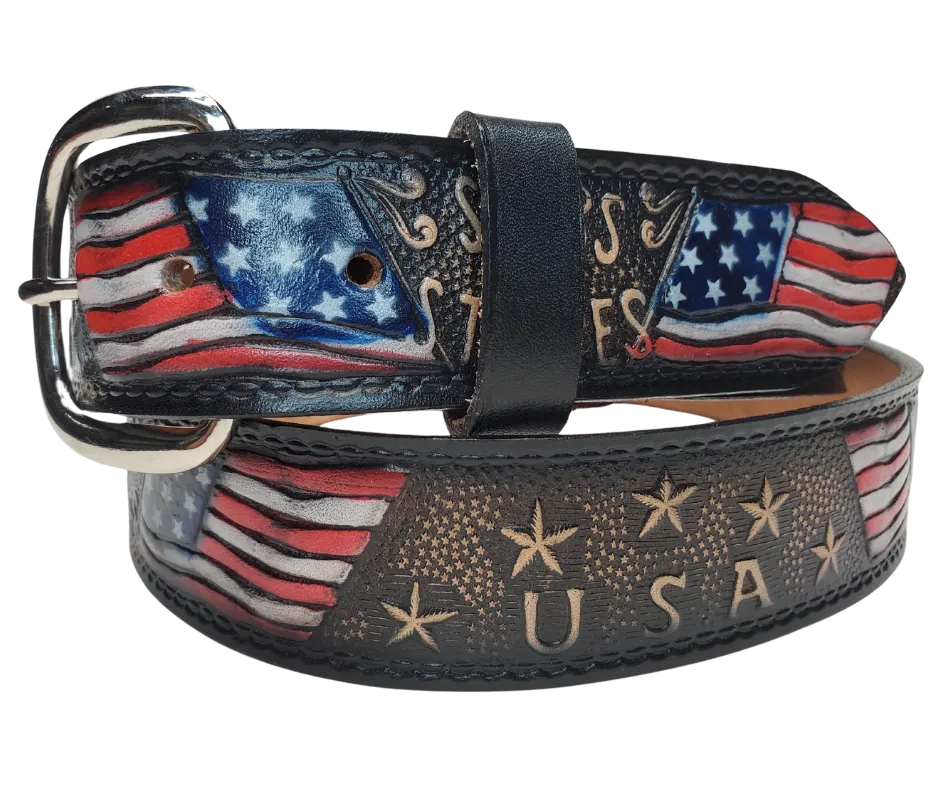 "Stars and Stripes" Leather Belt "Quick Ship"