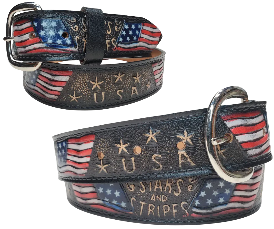 "Stars and Stripes" Leather Belt "Quick Ship"