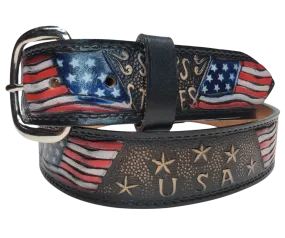 "Stars and Stripes" Leather Belt "Quick Ship"