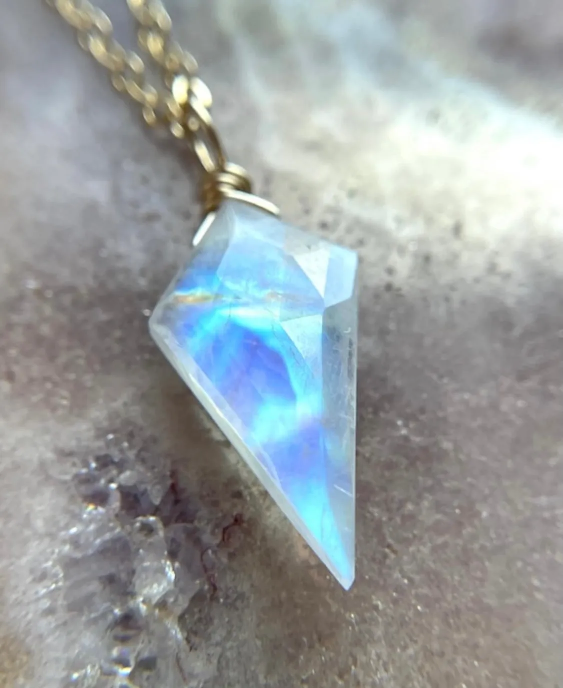 Rainbow Moonstone Pendant Necklace Crystal Necklace Sterling Silver or 14kt Gold Filled