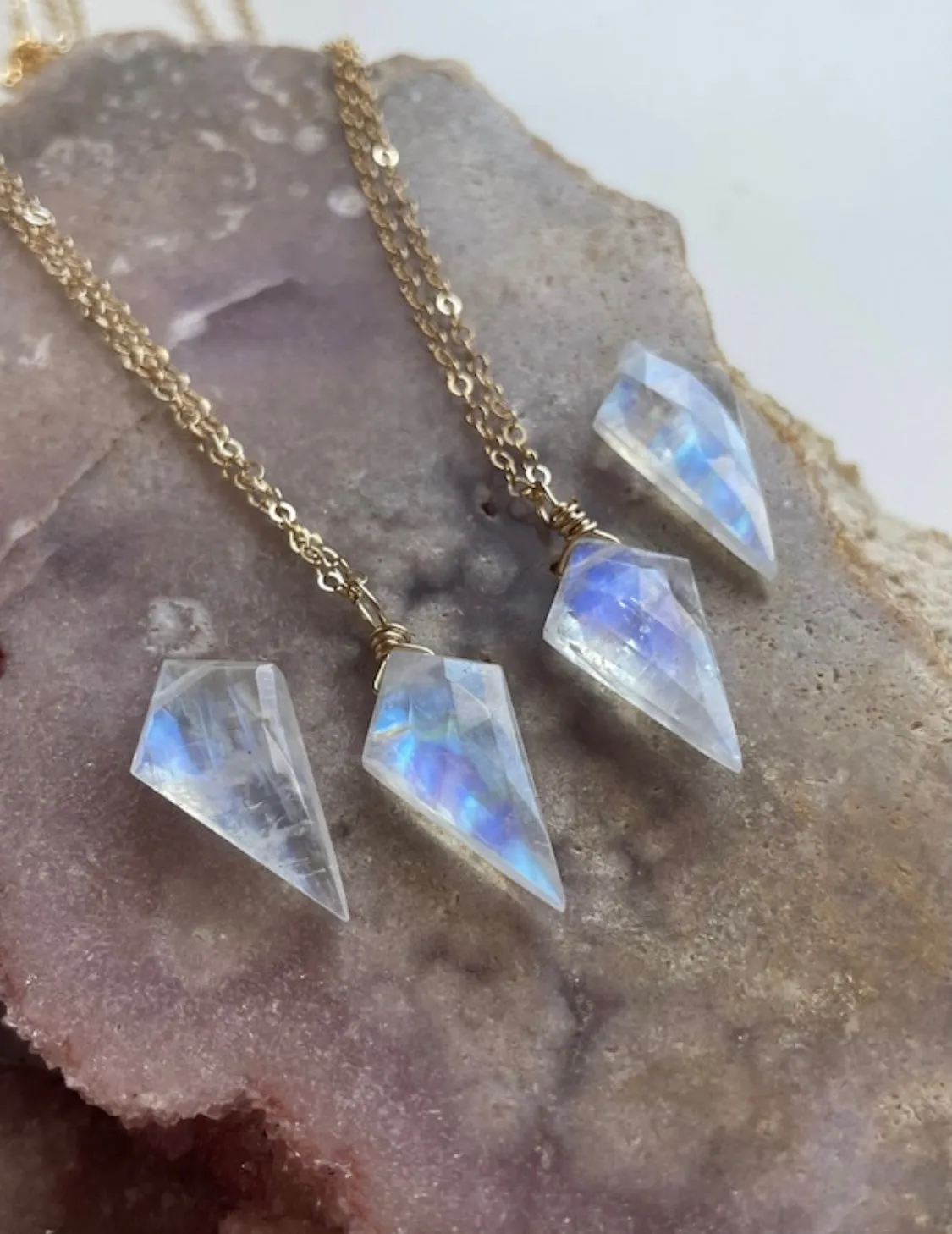 Rainbow Moonstone Pendant Necklace Crystal Necklace Sterling Silver or 14kt Gold Filled