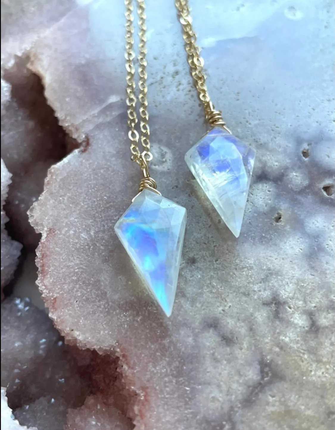 Rainbow Moonstone Pendant Necklace Crystal Necklace Sterling Silver or 14kt Gold Filled