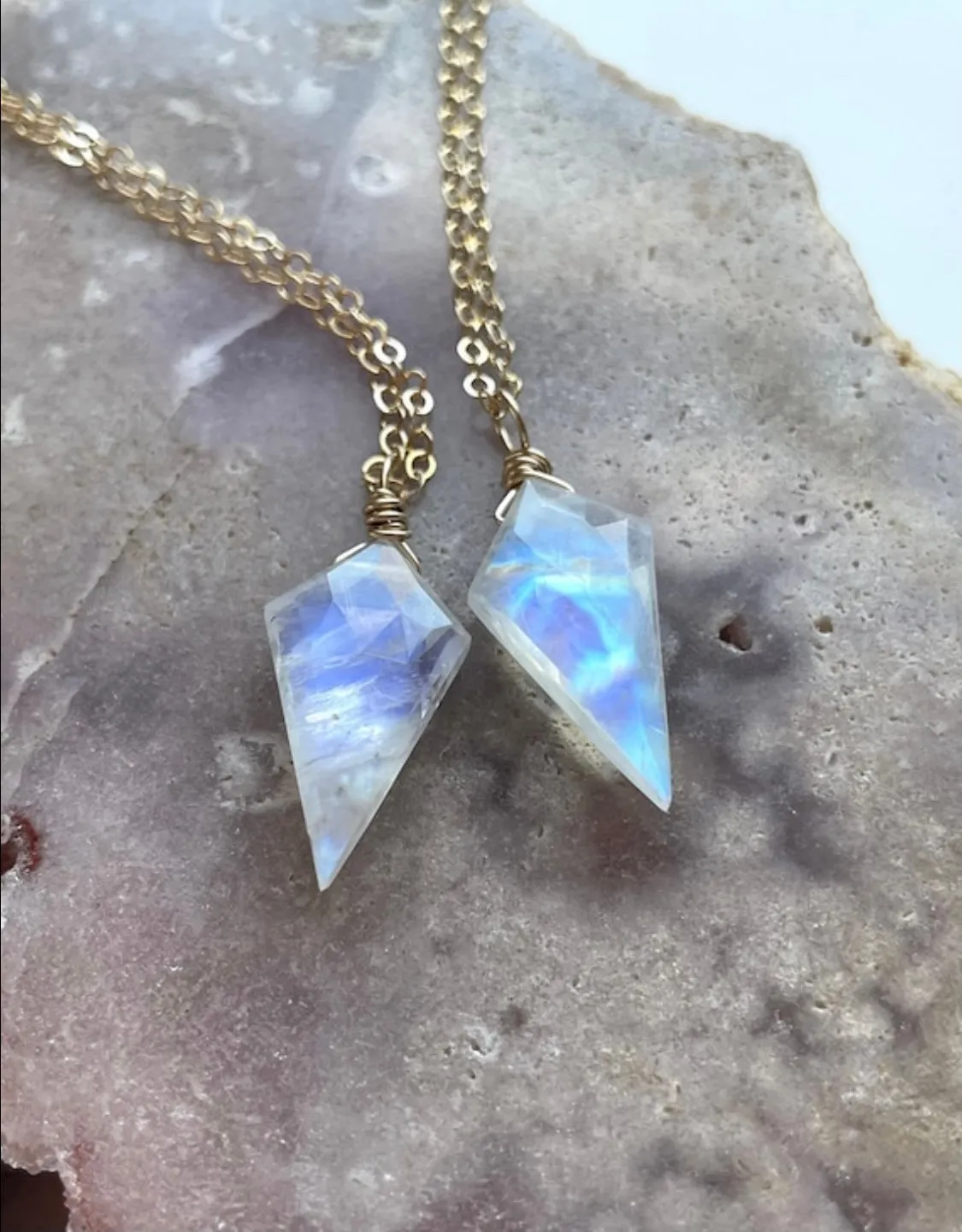 Rainbow Moonstone Pendant Necklace Crystal Necklace Sterling Silver or 14kt Gold Filled