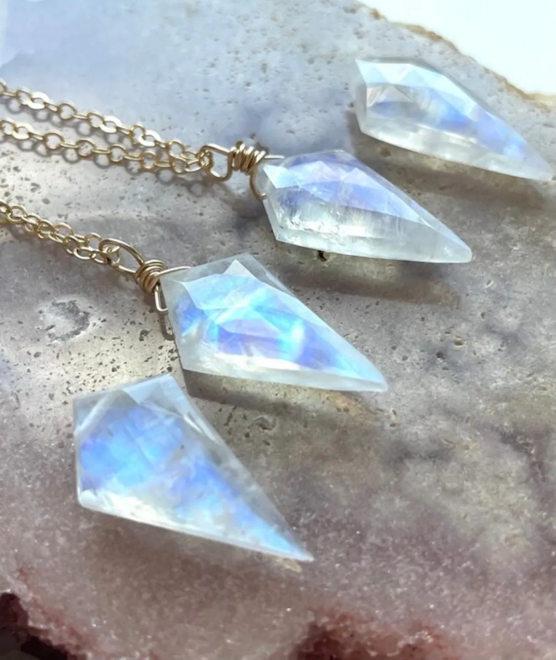 Rainbow Moonstone Pendant Necklace Crystal Necklace Sterling Silver or 14kt Gold Filled