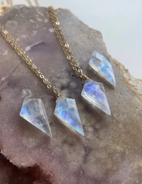 Rainbow Moonstone Pendant Necklace Crystal Necklace Sterling Silver or 14kt Gold Filled