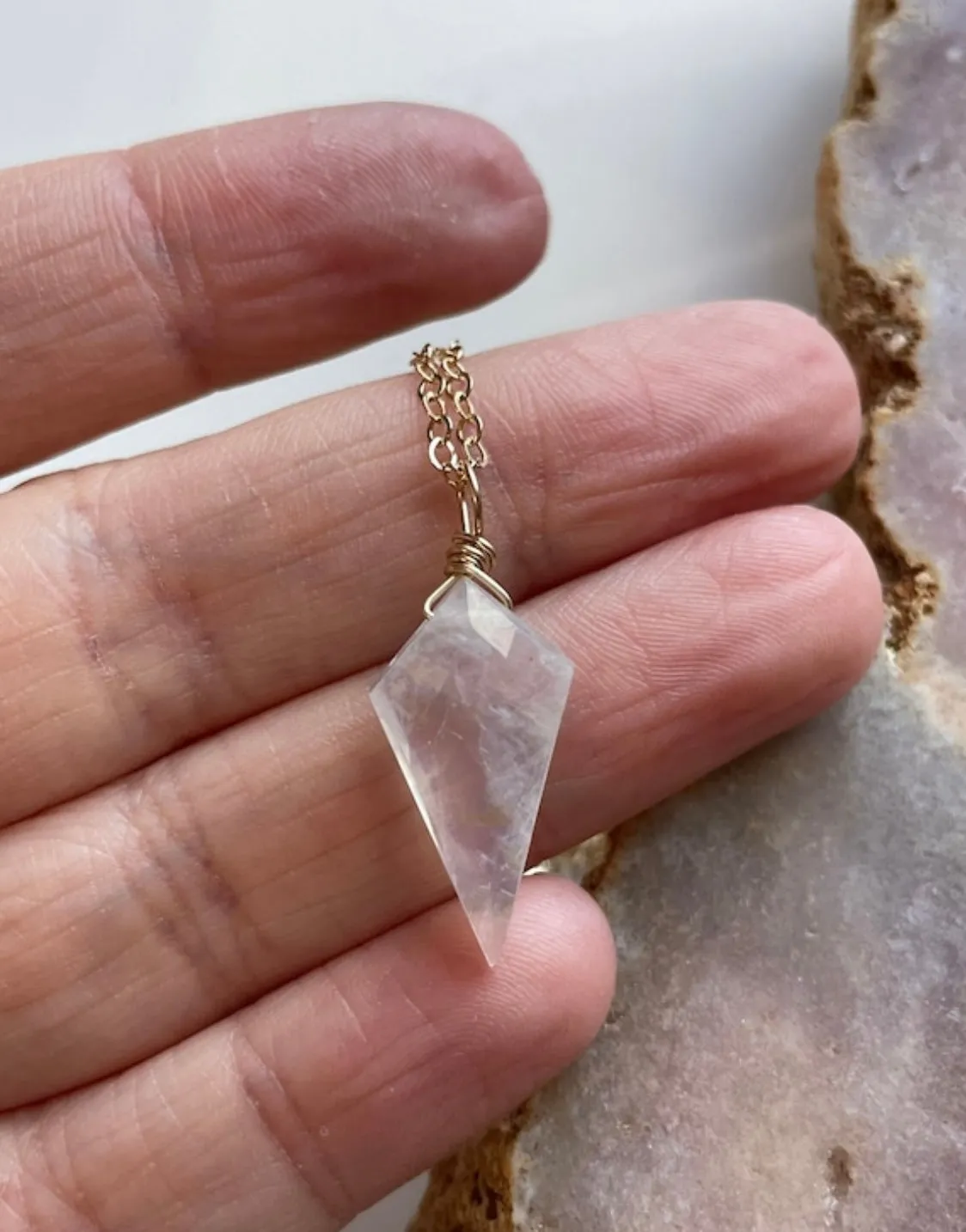 Rainbow Moonstone Pendant Necklace Crystal Necklace Sterling Silver or 14kt Gold Filled